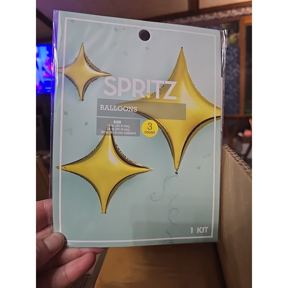 Lot Of 3 NEW Spritz 3ct Gold Quadrangle Star Shaped Foil Balloons